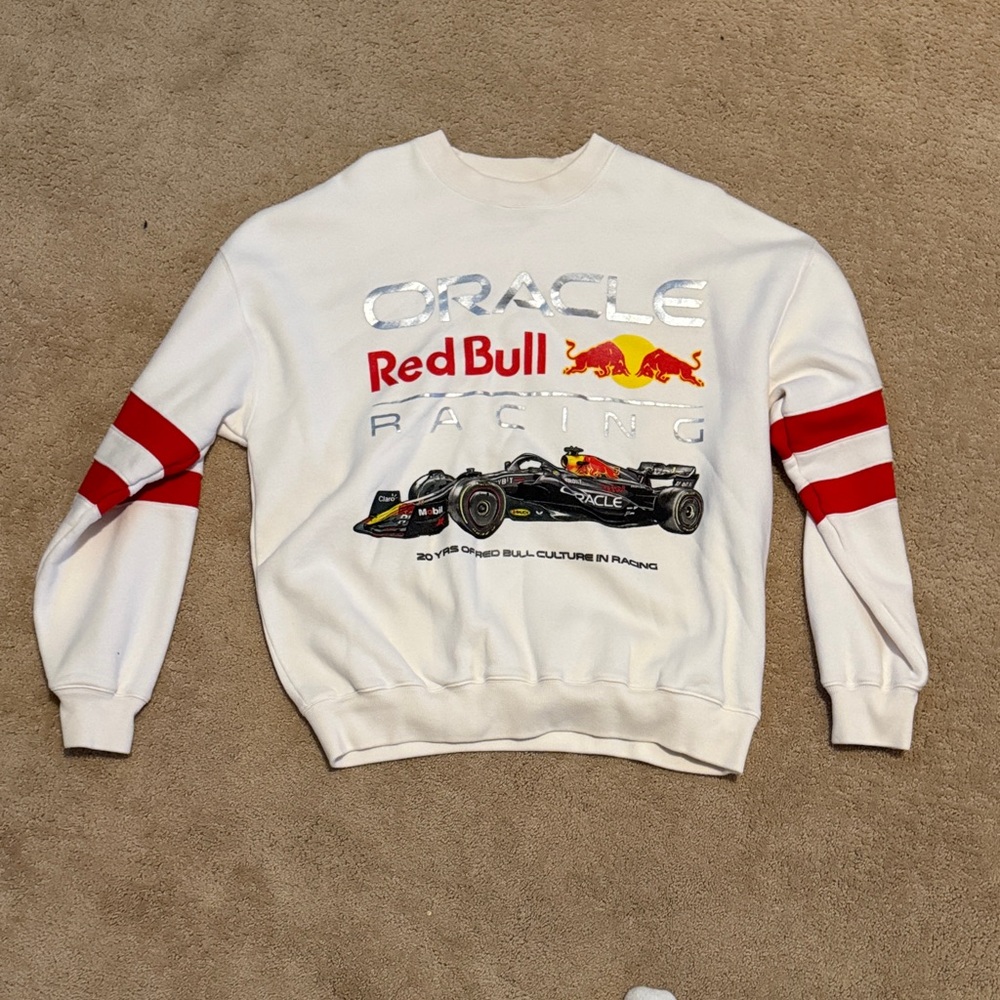 Abercrombie & Fitch White Sweatshirt with Red and Silver Accents